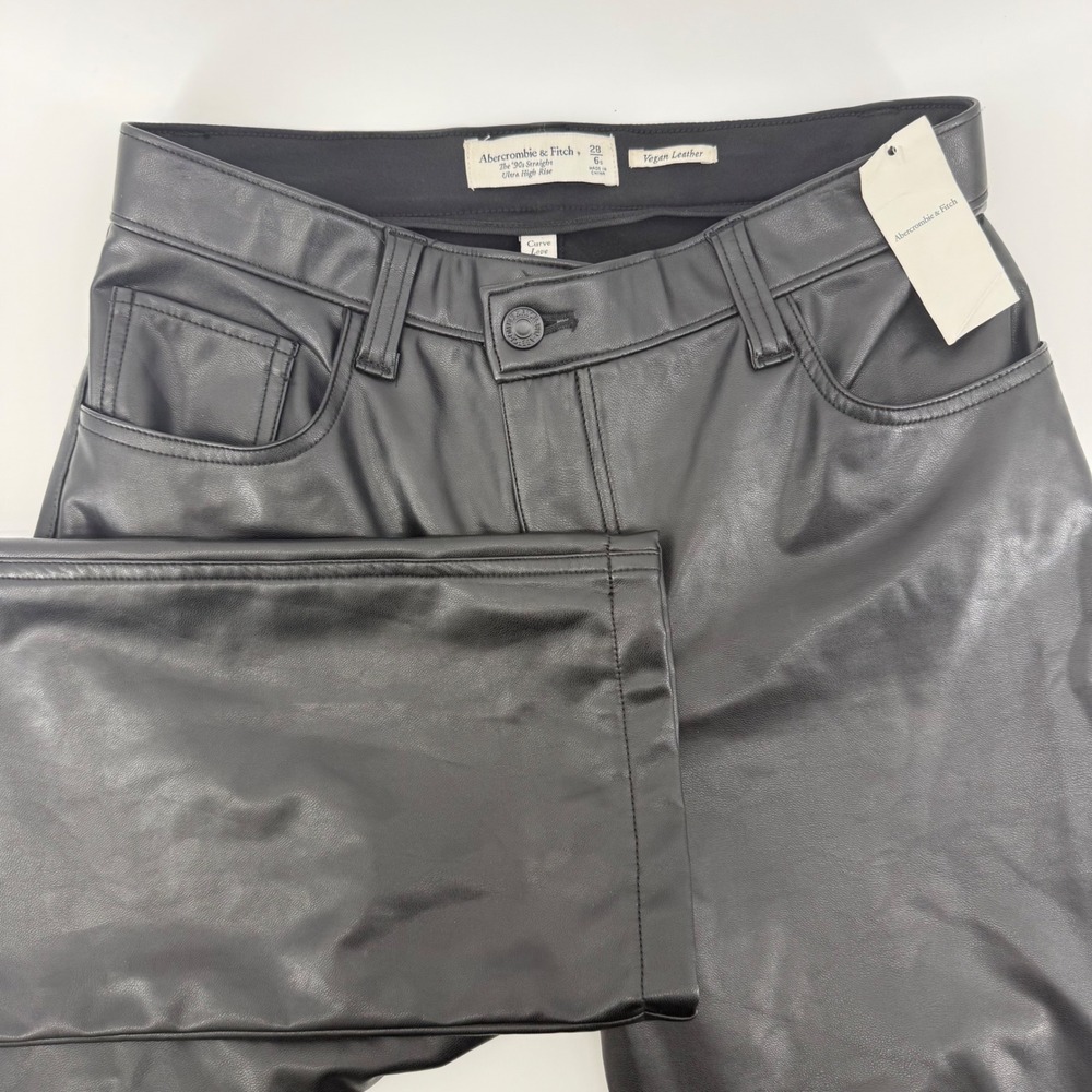 Abercrombie & Fitch Curve Love 90s Straight Vegan Leather Pants 6S Black